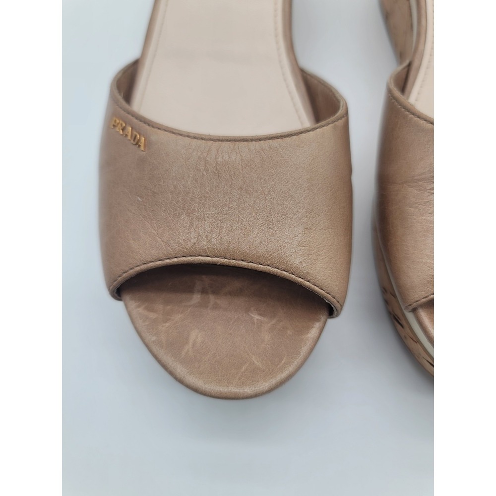 Prada Sport 3XZ142 Cork Wedge Slide Sandals Taupe EU 39.5 - Picture 5 of 13